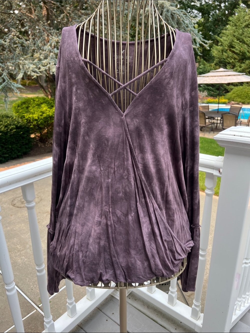 American Eagle Outfitters Crisscross V-Neck Long Sleeve Top - Plum